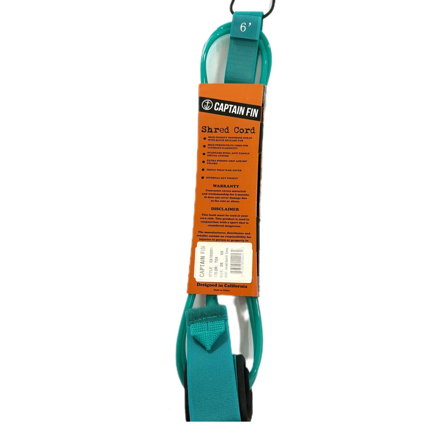 Leash surf Captain Fin Shred Cord de 6 pies - Verde